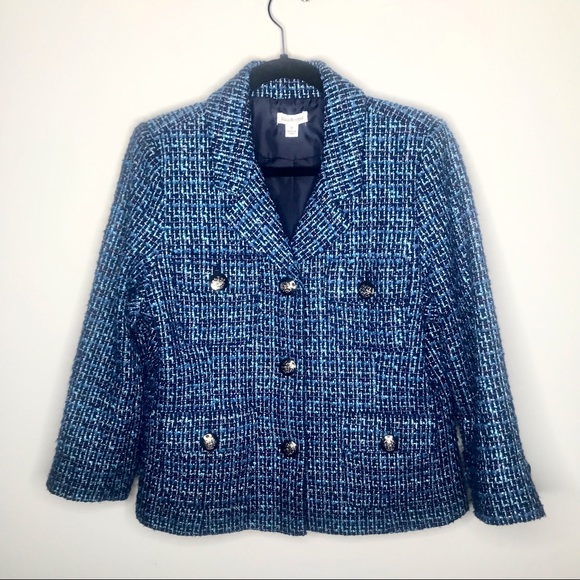 Joan Rivers Blue & Black Tweed Blazer Jacket 12